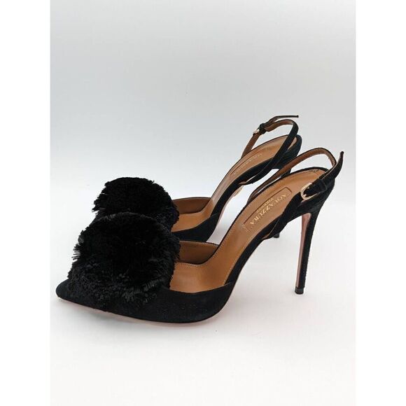 AQUAZZURA Black Powder Puff Suade Sling Back Sandal Size EU 37 - Picture 3 of 10